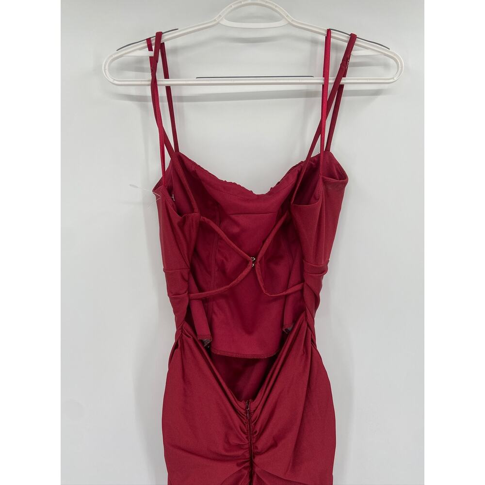 La Femme 29873 Burgundy Red Shiny Jersey Ruched Trumpet Formal Gown Size 8 - Picture 6 of 7